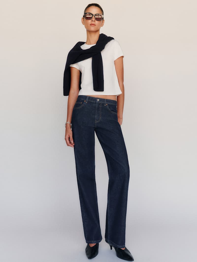 Miles Stretch Mid Rise Straight Short Leg Jeans